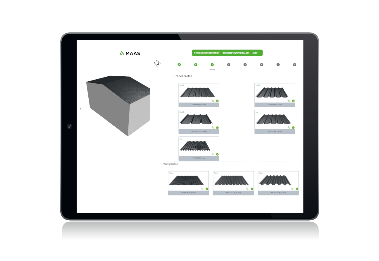 Dachkonfigurator auf Tablet